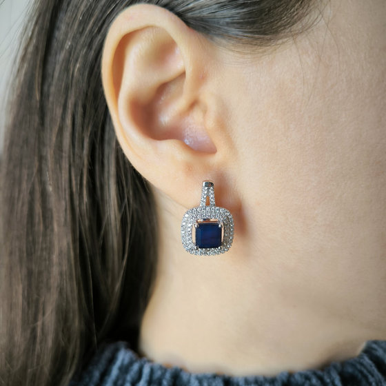 Серебряные серьги с сапфиром 5.717ct, фианитами