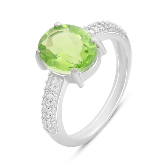 Silver ring with a 2.523ct chrysolite and cubic zirconia
