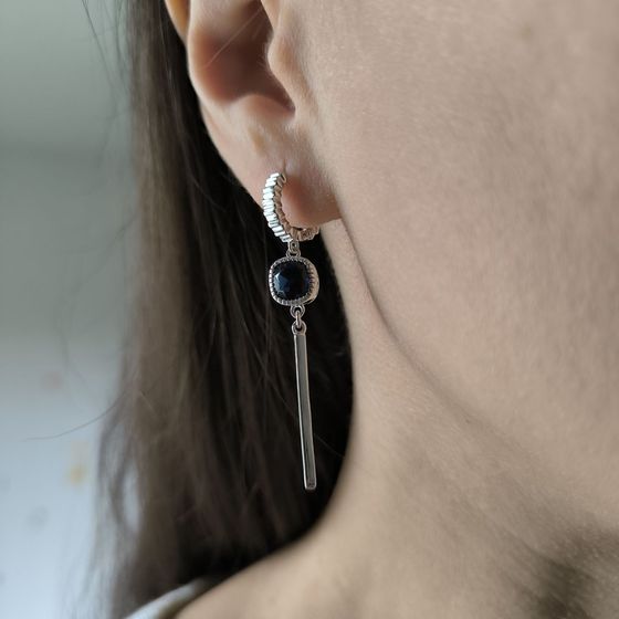 Silver earrings with sapphire nano 1.86ct
