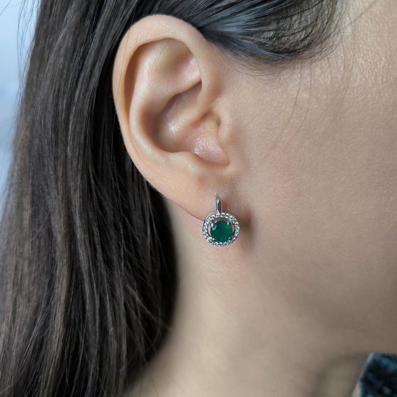 Серебряные серьги с агатом 1.994ct, фианитами