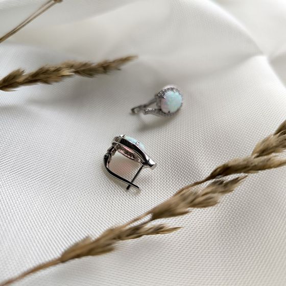 Срібні сережки з опалом 2.633ct, фіанітами
