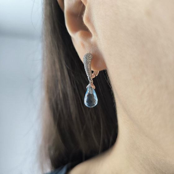 Silver earrings with a 9.483 ct topaz and cubic zirconia
