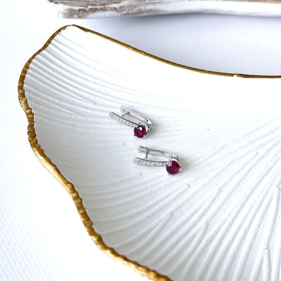 Sterling silver earrings with 1.476ct ruby, fianites
