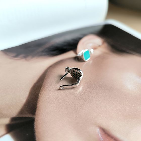 Silver earrings with turquoise, fianites