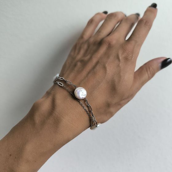 Серебряный браслет с жемчугом барочным