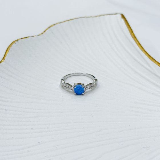 Silver ring with opal and cubic zirconia