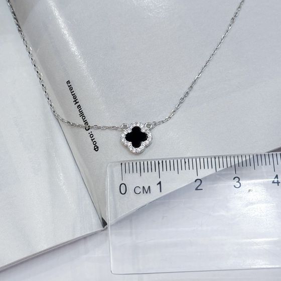 Sterling silver necklace with onyx, fianites