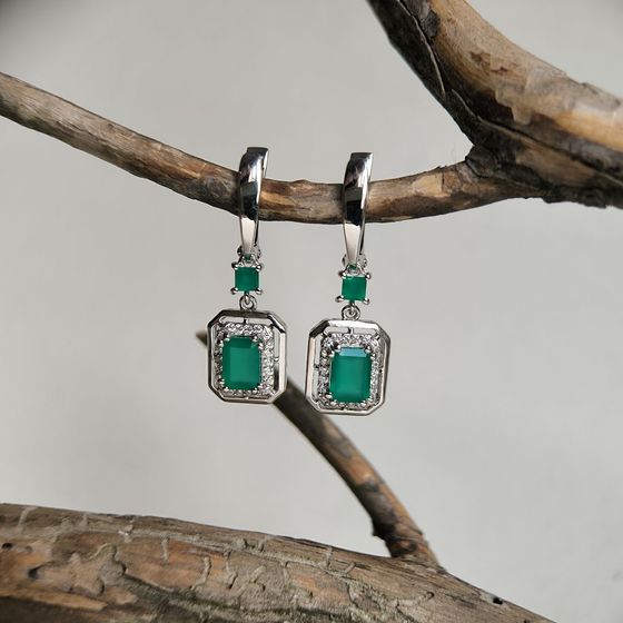 Sterling silver earrings with agate 2.617ct, phianites