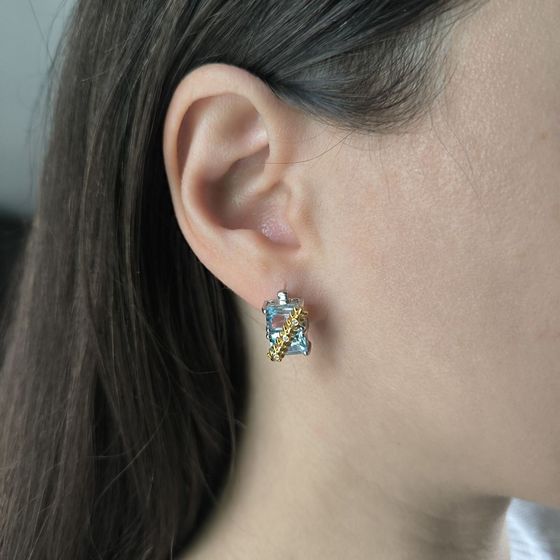 Серебряные серьги с топазом, фианитами