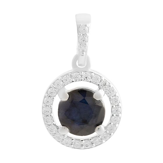 Серебряная подвеска с сапфиром 1.356ct, фианитами