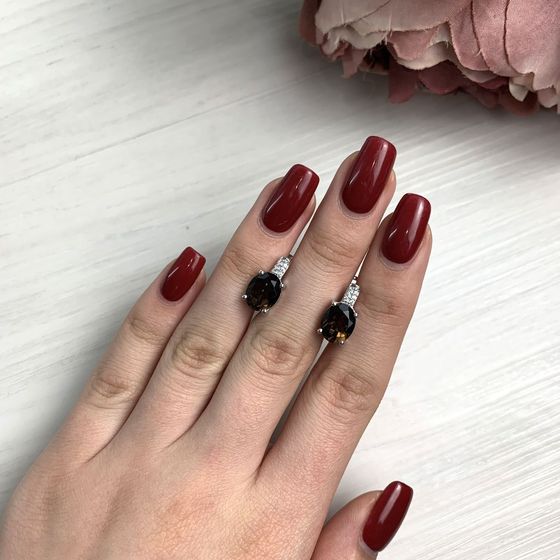 Серебряные серьги с раухтопазом (дымчатым кварцем) 4.407ct