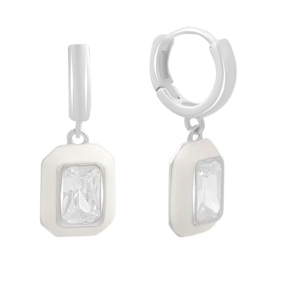 Срібні сережки з фіанітами, емаллю