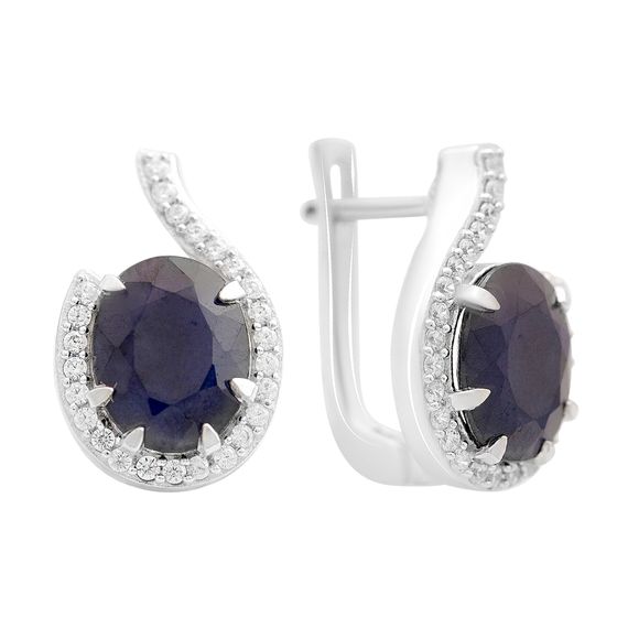 Срібні сережки з сапфіром 7.667ct, фіанітами
