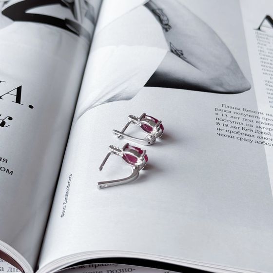 Серебряные серьги с рубином 7.507ct