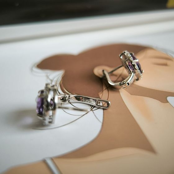 Срібні сережки з аметистом 4.166ct