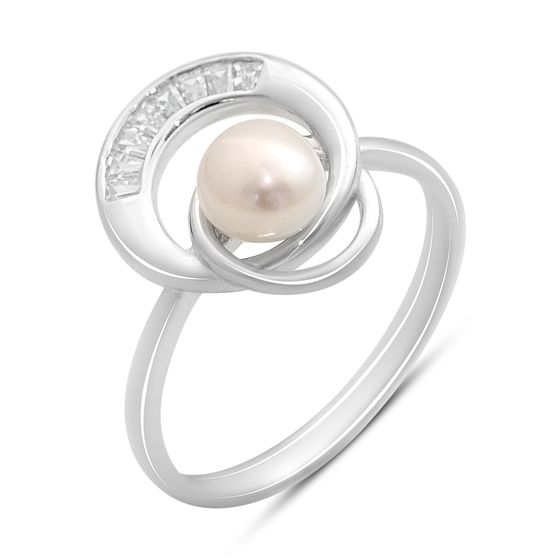 Silver ring with pearls and cubic zirconia