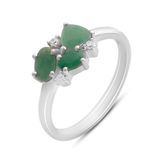 Silver ring with emerald, fianites