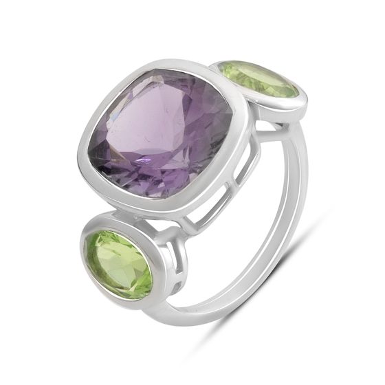 Silver ring with amethyst, chrysolite