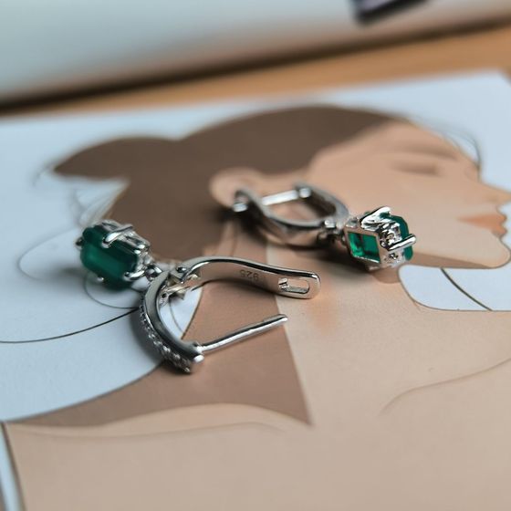 Серебряные серьги с агатом 2.168ct, фианитами