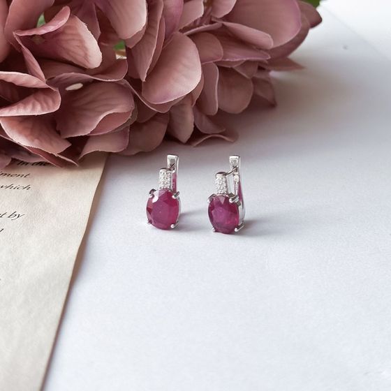 Серебряные серьги с рубином 7.507ct