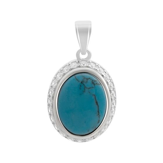 Silver pendant with fianites, turquoise