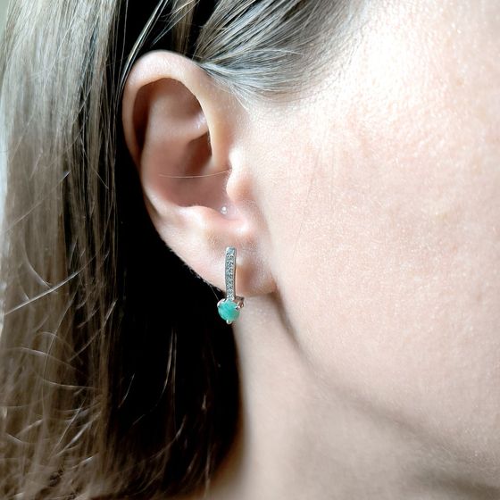 Серебряные серьги с изумрудом 1.192ct, фианитами