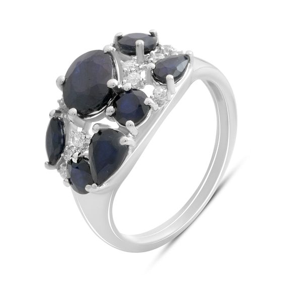 Sterling silver ring with 3.823ct sapphire, phianites