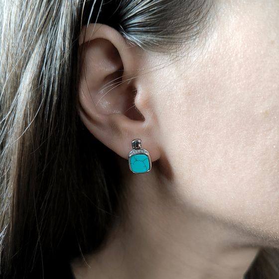 Silver earrings with turquoise, fianites
