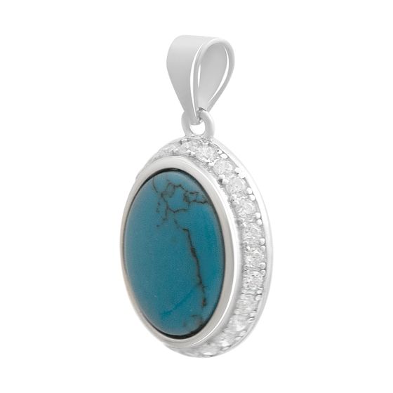 Silver pendant with fianites, turquoise