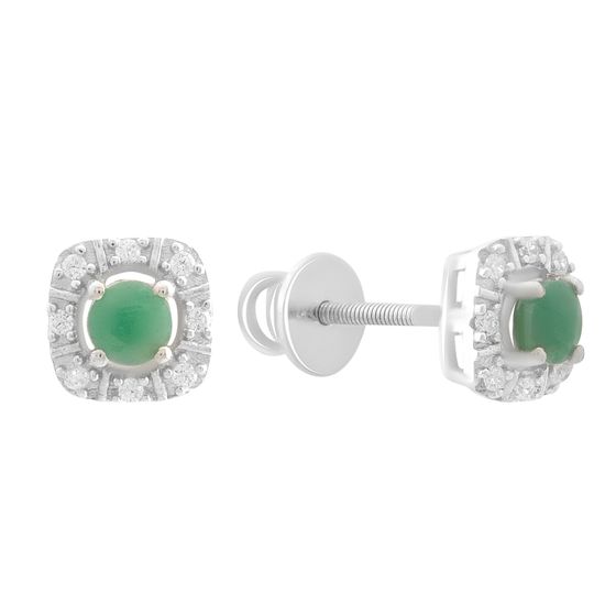 Silver earrings with a 0.682-carat emerald and cubic zirconia