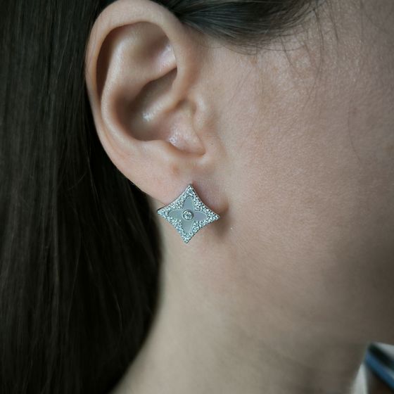 Silver earrings with phianites, mother of pearl