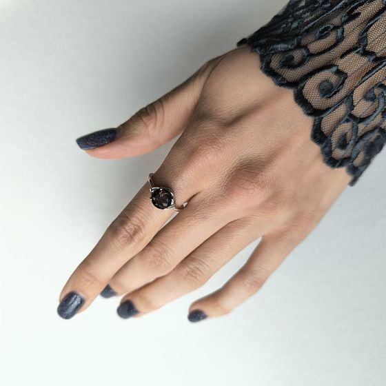 Silver ring with smoky quartz