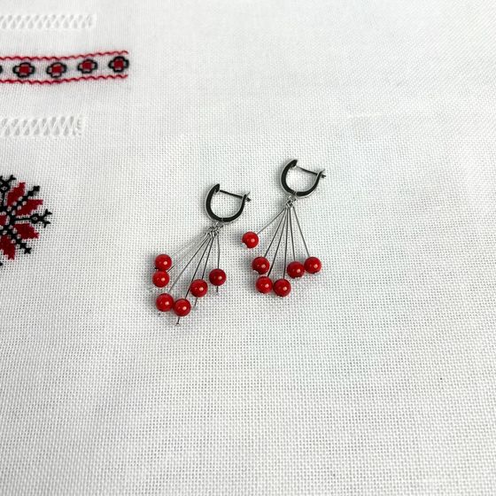 Silver earrings with coral