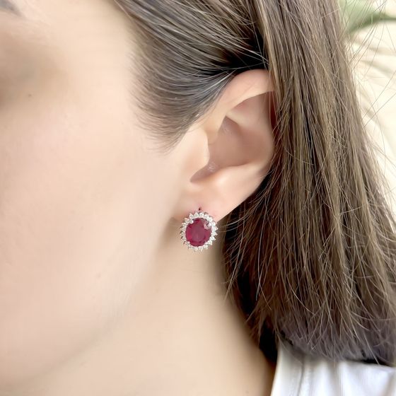 Серебряные серьги с рубином 7.87ct, фианитами