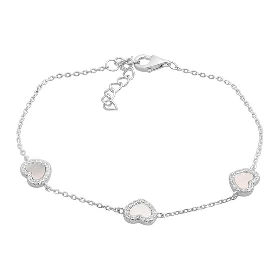 Silver bracelet with mother-of-pearl and cubic zirconia