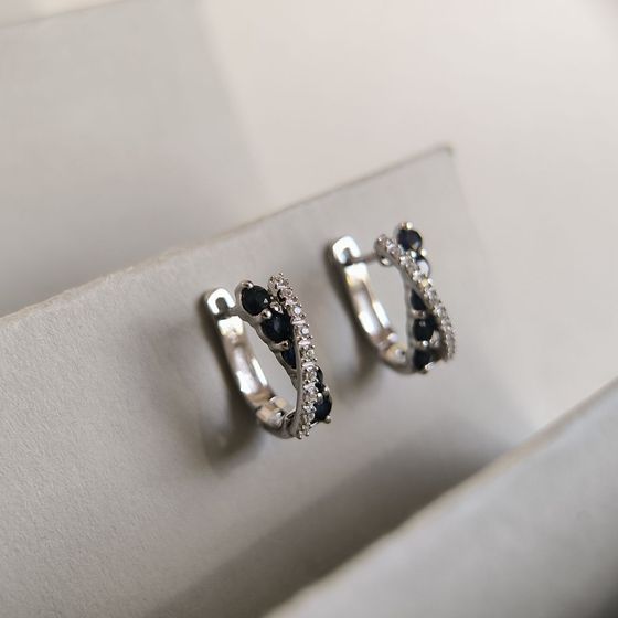 Sterling silver earrings with 1.845ct sapphire, pave diamonds