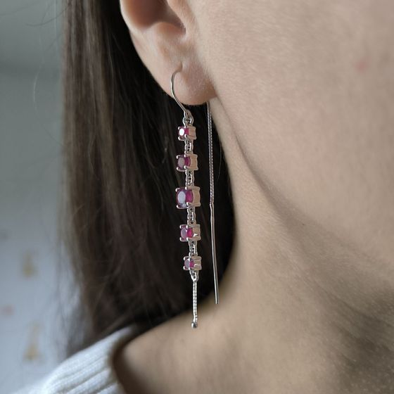 Серебряные серьги с рубином 3.58ct