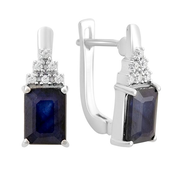 Срібні сережки з сапфіром 3.863ct, фіанітами
