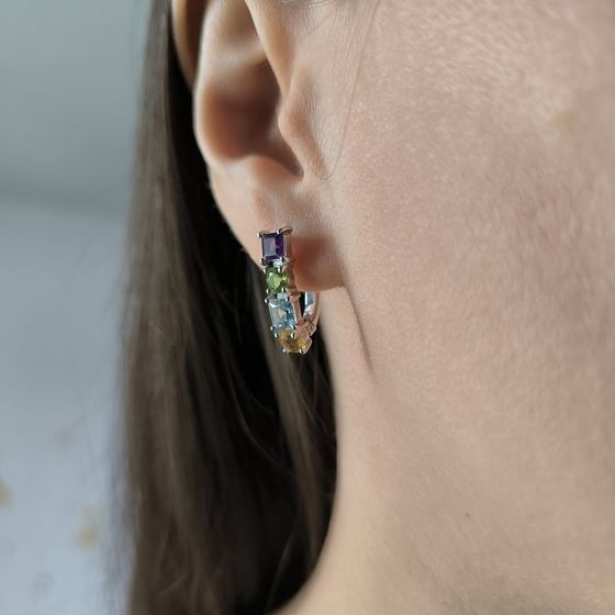 Silver earrings with amethyst, topaz, citrine, chrysolite