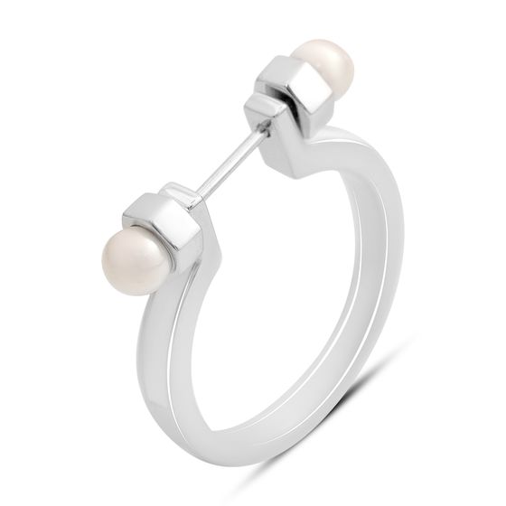 Silver ring with pearls and enamel