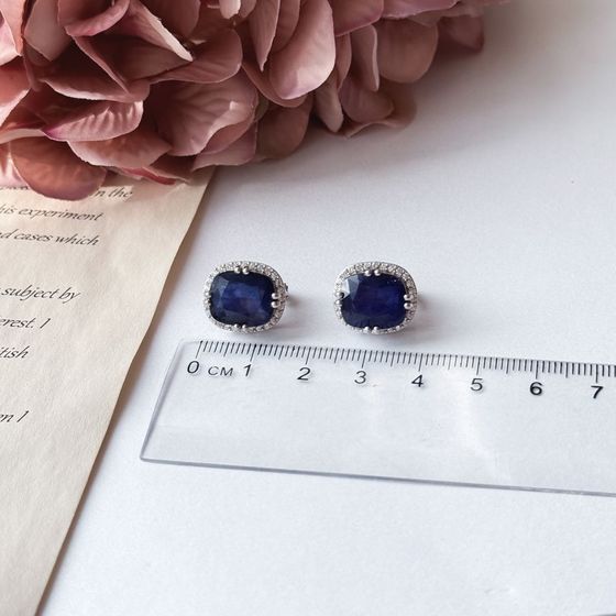 Срібні сережки з сапфіром 14.84ct, фіанітами
