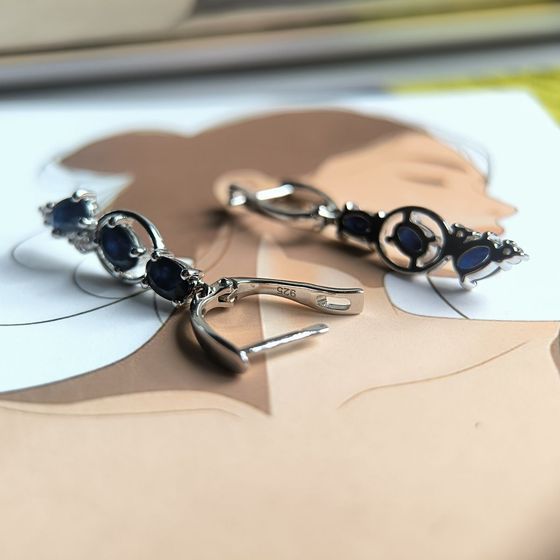 Серебряные серьги с сапфиром 3.407ct