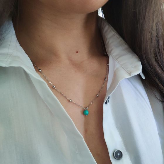 Silver necklace with turquoise