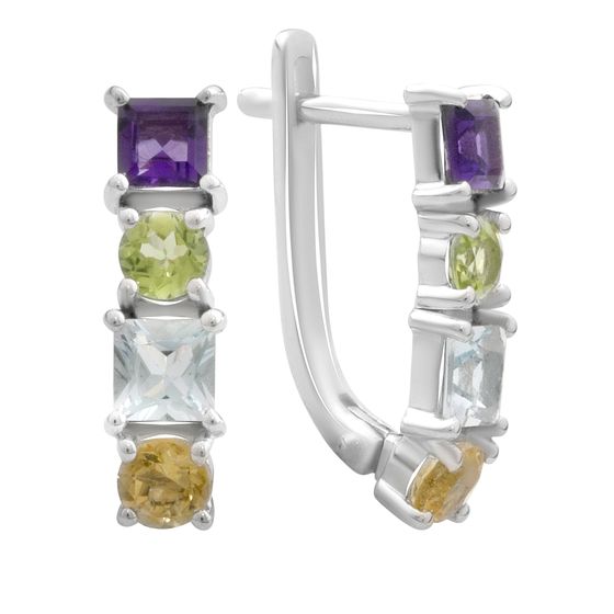 Silver earrings with amethyst, topaz, citrine, chrysolite
