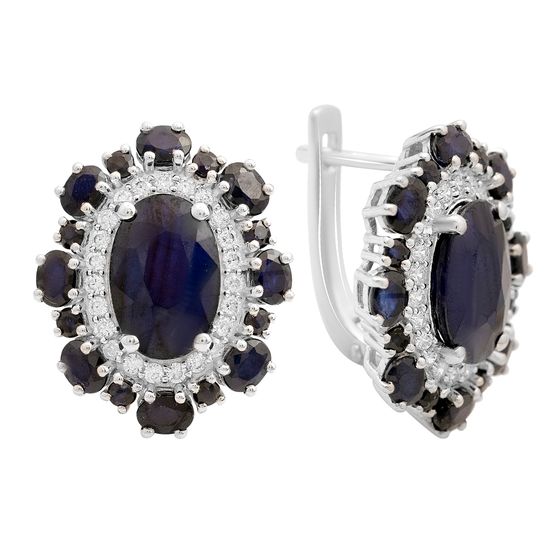 Silver earrings with sapphire 14.053ct, cubic zirconia