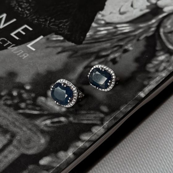 Срібні сережки з сапфіром 14.84ct, фіанітами