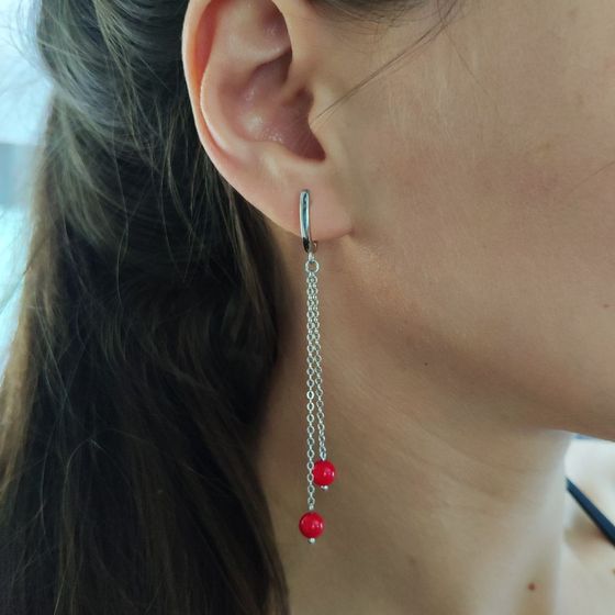 Silver earrings with coral