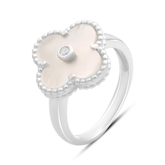 Серебряное кольцо с перламутром, фианитами