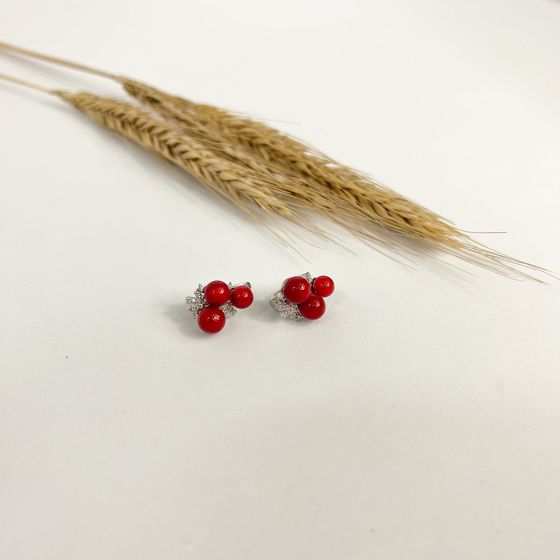 Silver earrings with coral, fianites