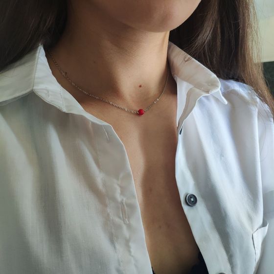Silver necklace with coral